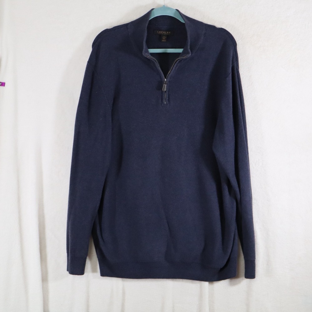 Lachlan Men's Navy Quarter‑Zip Sweater – Long Sleeve Pullover Knit – Size XL